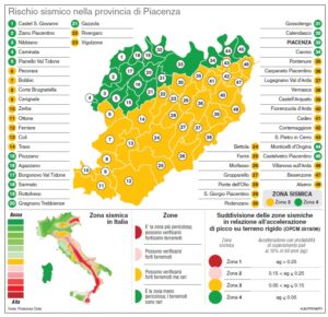 La mappa del rischio sismico in provincia di Piacenza