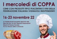 Cene con prodotti piacentini e vini dei Vignaioli Indipendenti: il 16 e il 23 novembre tornano i “Mercoledì di Coppa”