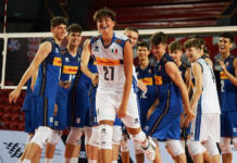 Il libero biancorosso della Gas Sales Bluenergy Volley Luca Loreti al lavoro con la Nazionale Under 20