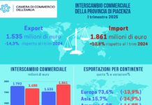 Diminuisce l’export piacentino: -14,3% nel primo trimestre, cala la logistica